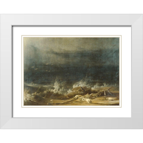 The Deluge towards Its Close 1813 White Modern Wood Framed Art Print with Double Matting by Joshua ShawÂ 