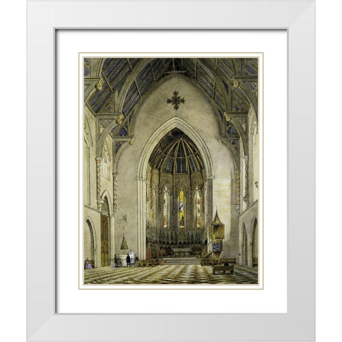 Chancel of Trinity Chapel, New York 1856 White Modern Wood Framed Art Print with Double Matting by Hill, John William