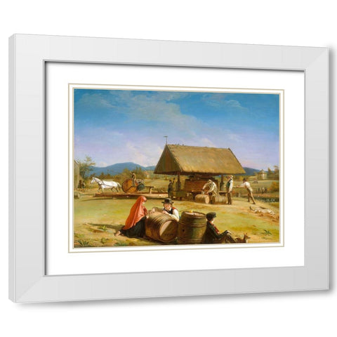 Cider Making 1841 White Modern Wood Framed Art Print with Double Matting by Mount, William Sidney