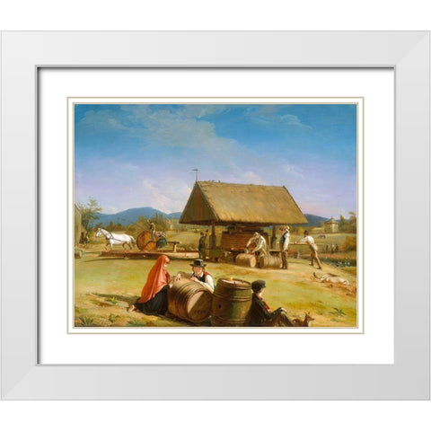 Cider Making 1841 White Modern Wood Framed Art Print with Double Matting by Mount, William Sidney
