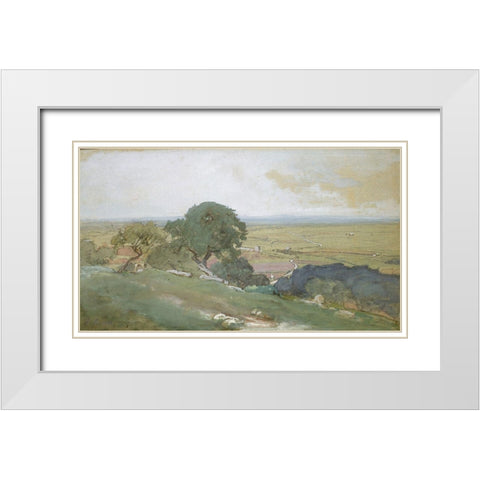 Olive Trees at Tivoli 1873 White Modern Wood Framed Art Print with Double Matting by Inness, GeorgeÂ 