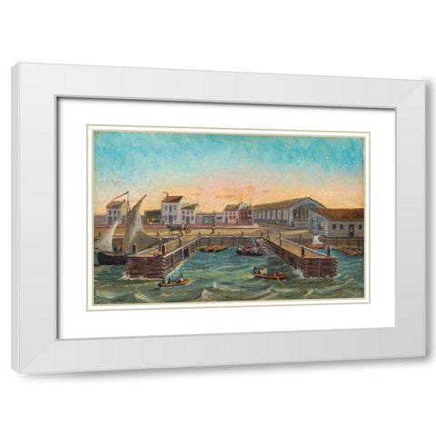 Old Ferry Stairs 1870 White Modern Wood Framed Art Print with Double Matting by Chappel, William P.