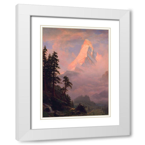 Sunrise on the Matterhorn  1875 White Modern Wood Framed Art Print with Double Matting by Bierstadt, Albert