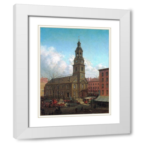 The North Dutch Church, Fulton and William Streets, New York 1869 White Modern Wood Framed Art Print with Double Matting by Henry, Edward Lamson