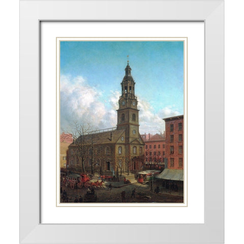 The North Dutch Church, Fulton and William Streets, New York 1869 White Modern Wood Framed Art Print with Double Matting by Henry, Edward Lamson
