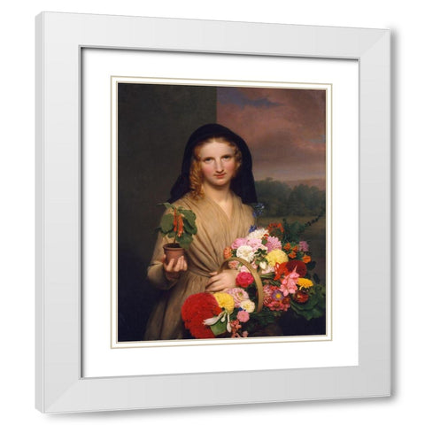The Flower Girl 1846 White Modern Wood Framed Art Print with Double Matting by Ingham, Charles Cromwell