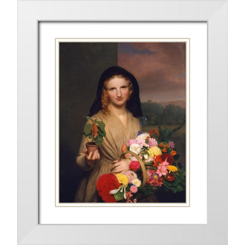 The Flower Girl 1846 White Modern Wood Framed Art Print with Double Matting by Ingham, Charles Cromwell