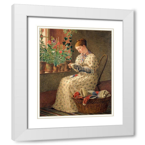 A Months Darning 1876 White Modern Wood Framed Art Print with Double Matting by Perry, Enoch Wood