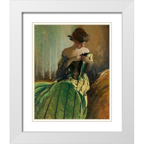 Study in Black and Green White Modern Wood Framed Art Print with Double Matting by Alexander, John White
