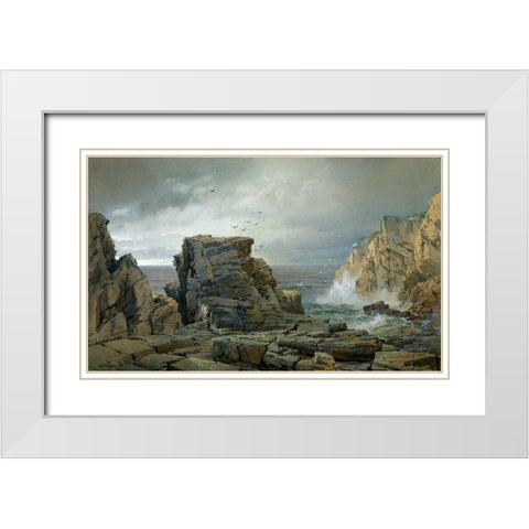 A Rocky Coast 1877 White Modern Wood Framed Art Print with Double Matting by Richards, William Trost
