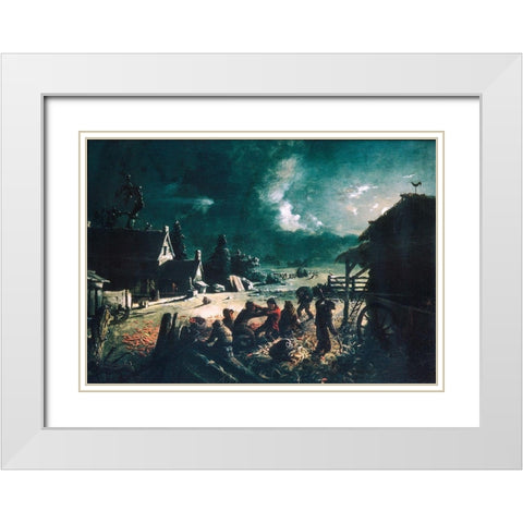 Corn Husking White Modern Wood Framed Art Print with Double Matting by Blythe, David Gilmour