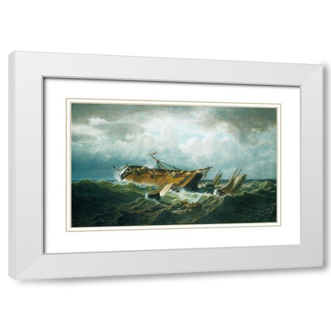 Shipwreck off Nantucket (Wreck off Nantucket after a Storm) 1860 White Modern Wood Framed Art Print with Double Matting by Bradford, WilliamÂ 