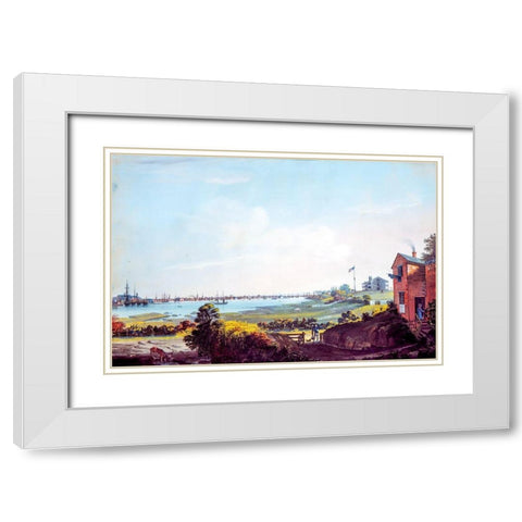 View of the City of New York and the Marine Hospital Taken from Wallabout White Modern Wood Framed Art Print with Double Matting by Calyo, Nicolino