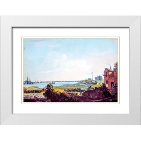 View of the City of New York and the Marine Hospital Taken from Wallabout White Modern Wood Framed Art Print with Double Matting by Calyo, Nicolino