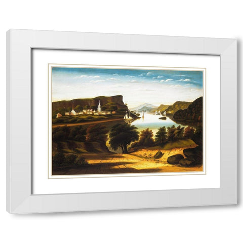 Lake George and the Village of Caldwell White Modern Wood Framed Art Print with Double Matting by Chambers, Thomas