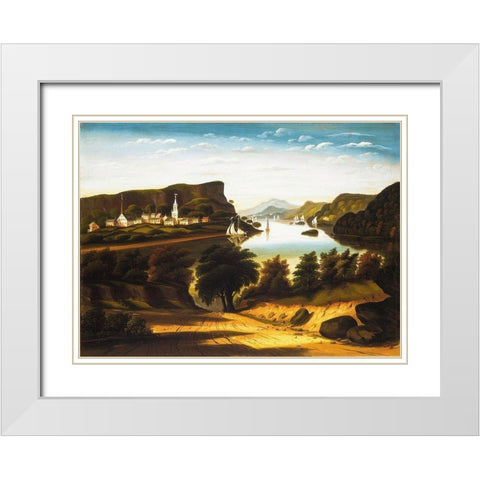 Lake George and the Village of Caldwell White Modern Wood Framed Art Print with Double Matting by Chambers, Thomas