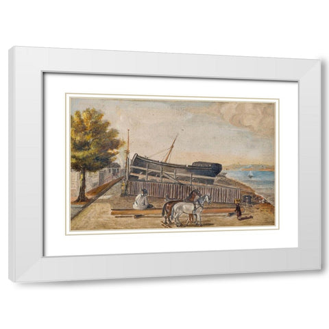 Bergs Ship Yard White Modern Wood Framed Art Print with Double Matting by Chappel, William P.