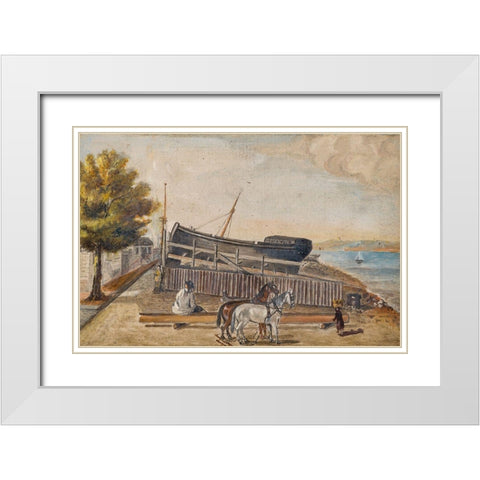 Bergs Ship Yard White Modern Wood Framed Art Print with Double Matting by Chappel, William P.