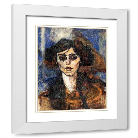 Portrait-of-Maude-Abrantes, 1907 White Modern Wood Framed Art Print with Double Matting by Modigliani, Amedeo