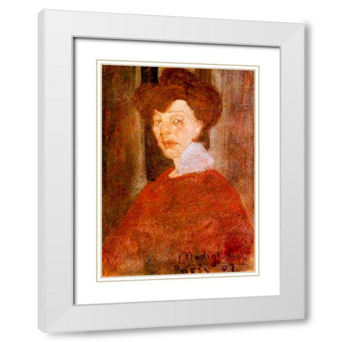 Portrait of a Woman 1907 White Modern Wood Framed Art Print with Double Matting by Modigliani, Amedeo