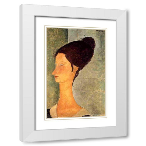 Lady with black hair White Modern Wood Framed Art Print with Double Matting by Modigliani, Amedeo