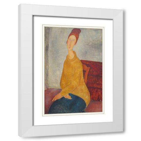 Jeanne Hebuterne en pull-over jaune White Modern Wood Framed Art Print with Double Matting by Modigliani, Amedeo