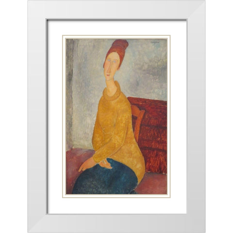 Jeanne Hebuterne en pull-over jaune White Modern Wood Framed Art Print with Double Matting by Modigliani, Amedeo