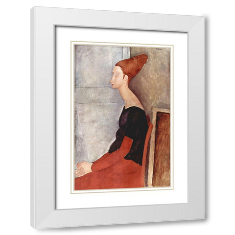 Seated lady side view White Modern Wood Framed Art Print with Double Matting by Modigliani, Amedeo