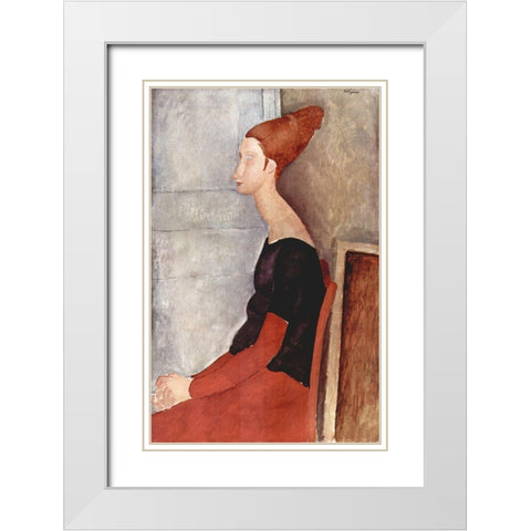 Seated lady side view White Modern Wood Framed Art Print with Double Matting by Modigliani, Amedeo