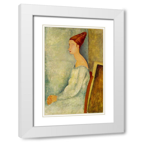 Jeanne Hebuterne assise de profil White Modern Wood Framed Art Print with Double Matting by Modigliani, Amedeo
