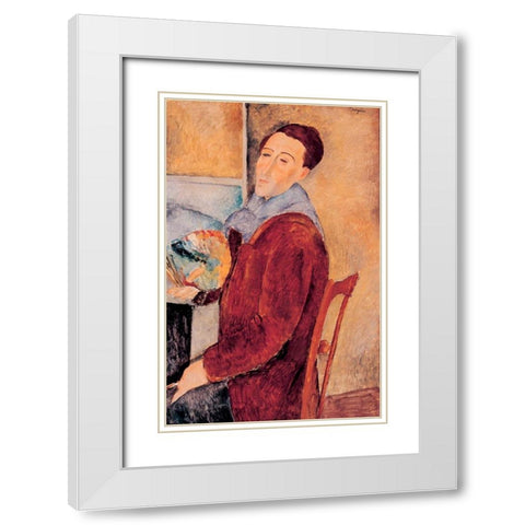 Autoportrait, 1919 White Modern Wood Framed Art Print with Double Matting by Modigliani, Amedeo