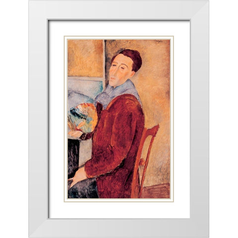 Autoportrait, 1919 White Modern Wood Framed Art Print with Double Matting by Modigliani, Amedeo