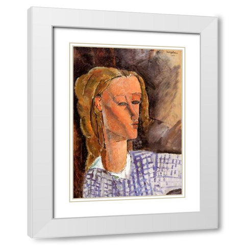 Portrait of Beatrice Hastings, 1916 White Modern Wood Framed Art Print with Double Matting by Modigliani, Amedeo