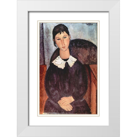 Portrait of Elvira White Modern Wood Framed Art Print with Double Matting by Modigliani, Amedeo