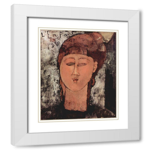 Head of a woman White Modern Wood Framed Art Print with Double Matting by Modigliani, Amedeo