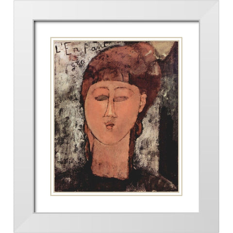 Head of a woman White Modern Wood Framed Art Print with Double Matting by Modigliani, Amedeo