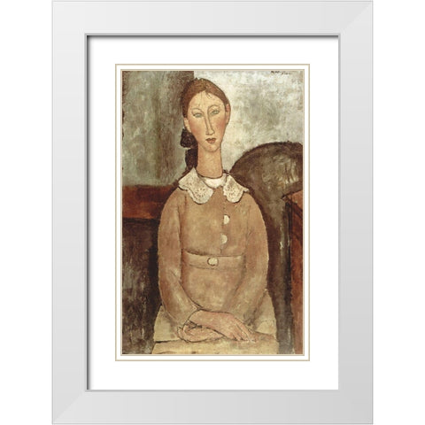 Seated woman with lace collar White Modern Wood Framed Art Print with Double Matting by Modigliani, Amedeo