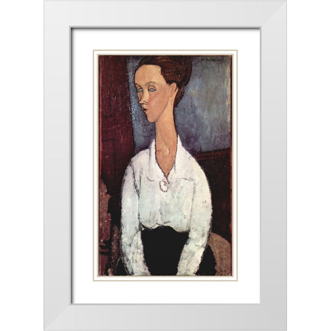 Portrait of Lunia Czechowska White Modern Wood Framed Art Print with Double Matting by Modigliani, Amedeo