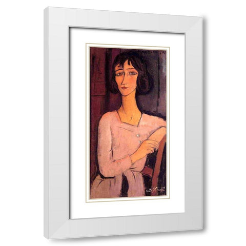 Marguerite-Seated, 1916 White Modern Wood Framed Art Print with Double Matting by Modigliani, Amedeo