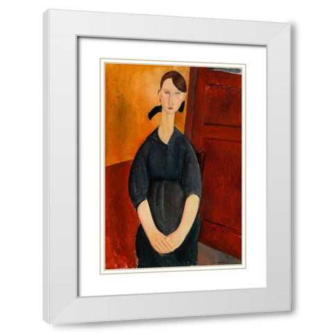 Portrait of Paulette Jourdain, 1919 White Modern Wood Framed Art Print with Double Matting by Modigliani, Amedeo