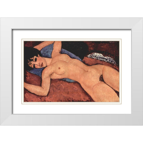 Reclining nude dark hair White Modern Wood Framed Art Print with Double Matting by Modigliani, Amedeo