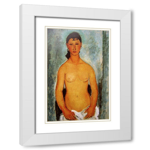 Seated nude girl White Modern Wood Framed Art Print with Double Matting by Modigliani, Amedeo