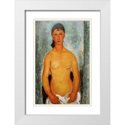 Seated nude girl White Modern Wood Framed Art Print with Double Matting by Modigliani, Amedeo