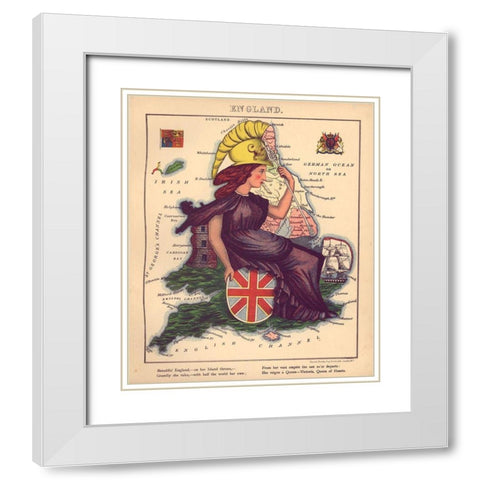 Anthropomorphic Map of England White Modern Wood Framed Art Print with Double Matting by Vintage Maps