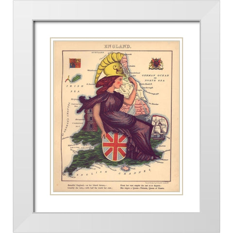 Anthropomorphic Map of England White Modern Wood Framed Art Print with Double Matting by Vintage Maps