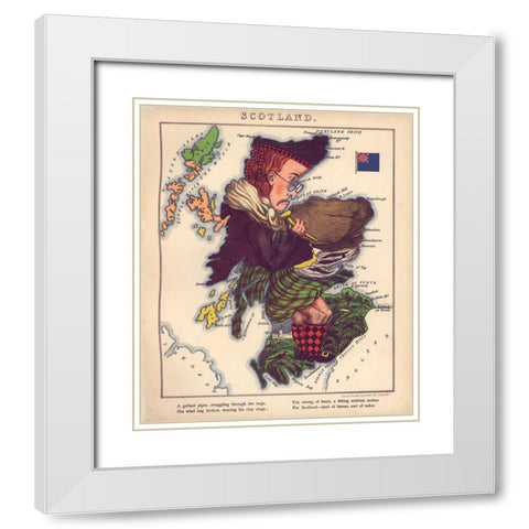 Anthropomorphic Map of Scotland White Modern Wood Framed Art Print with Double Matting by Vintage Maps