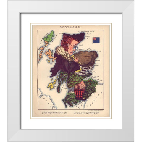 Anthropomorphic Map of Scotland White Modern Wood Framed Art Print with Double Matting by Vintage Maps