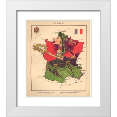 Anthropomorphic Map of France White Modern Wood Framed Art Print with Double Matting by Vintage Maps