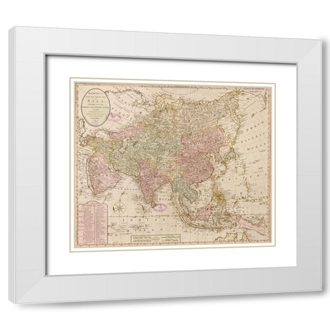 Bowles map of Asia White Modern Wood Framed Art Print with Double Matting by Vintage Maps