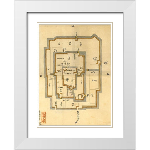 Japanese Castle Plan White Modern Wood Framed Art Print with Double Matting by Vintage Maps